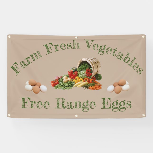 Pancarta de huevos de granjas y hortalizas frescas (Horizontal)