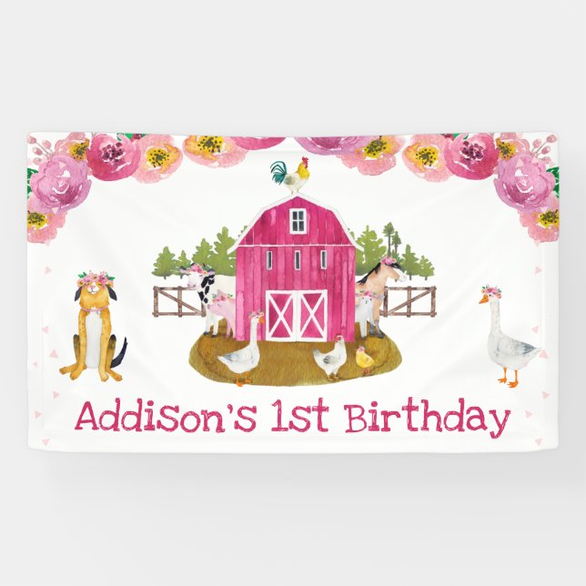 Pancarta de la fiesta de cumpleaños de la granja d (Horizontal)