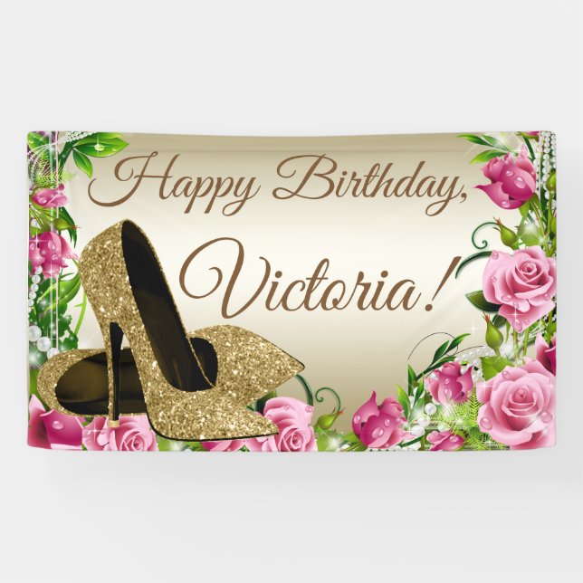 Pancarta de la fiesta de cumpleaños de los zapatos (Horizontal)