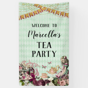 Pancarta de la fiesta del té de Alicia en el país