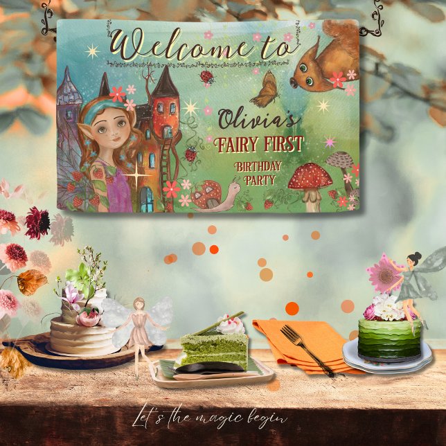 Pancarta de la pared del primer cumpleaños del Had (Magical Woodland Fairy First Birthday Wall Banner)
