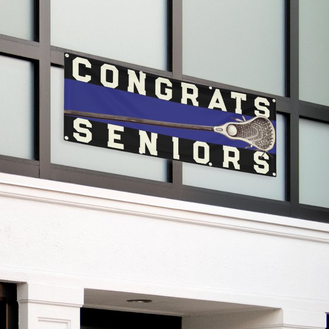 Pancarta de Lacrosse Team Seniors Blue Congrats (Edificio exterior)