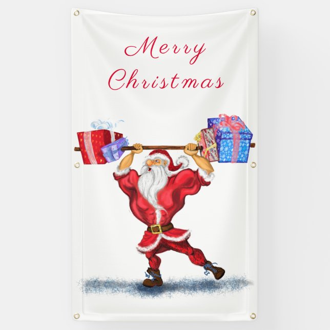 Pancarta de Navidades de Bodybuilder Santa Funny (Vertical)