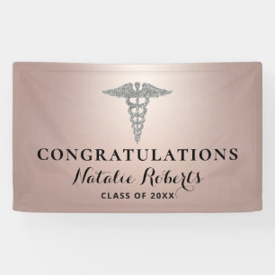 Pancarta de oro de Graduación Médica Girly Rosa