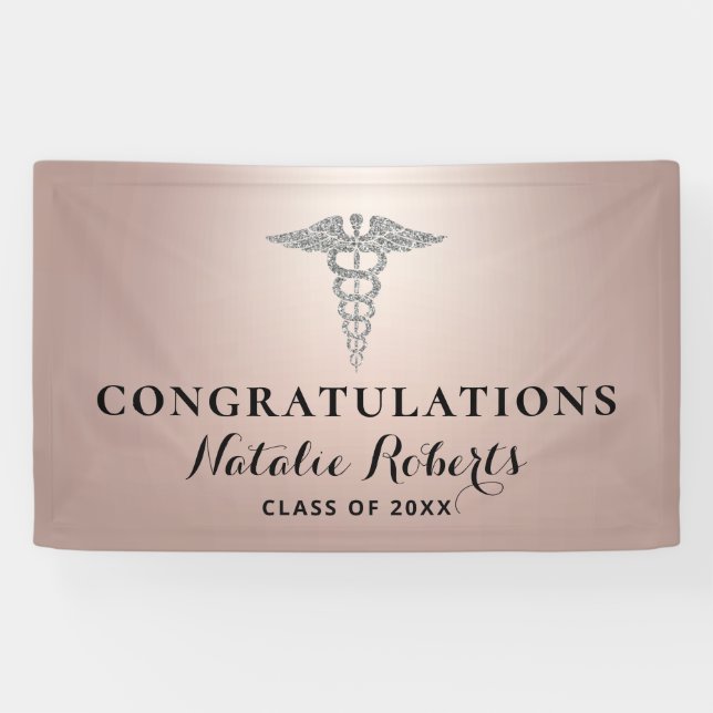 Pancarta de oro de Graduación Médica Girly Rosa (Horizontal)