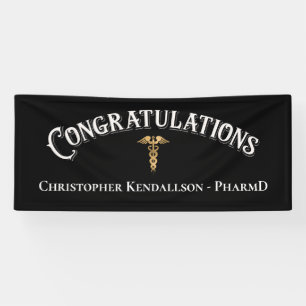 Pancarta de oro del farmacéutico Caduceus