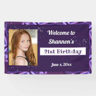 Pancarta de Personalizado morado de cumpleaños núm