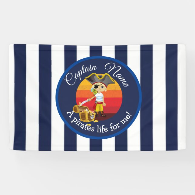 Pancarta de piratas de Fiesta de Blue Boy Nautical (Horizontal)