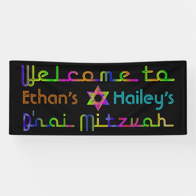 Pancarta de PixDezines Neon B'nai Mitzvah 6'x2.5' (Horizontal)