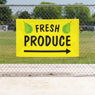 Pancarta de productos frescos con logo de peras ve
