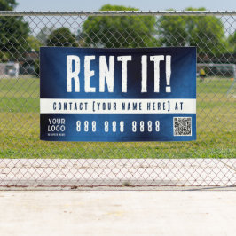 Pancarta de Rent It con código QR gradiente azul d