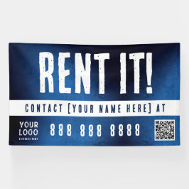 Pancarta de Rent It con código QR gradiente azul d