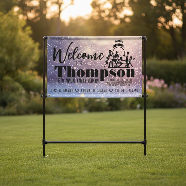 Pancarta de Reunión de Familia Púrpura de Pasión (Because your family name is worth celebrating.)