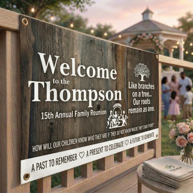 Pancarta de Reunión Familiar (Personalized Rustic Wood Family Reunion Banner)