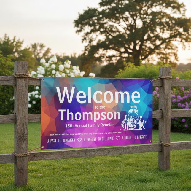 Pancarta de Reunión Familiar (Geométrica Colorida) (Bring every generation together in vibrant style.)