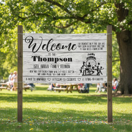 Pancarta de Reunión Familiar - Madera Rústica Blan