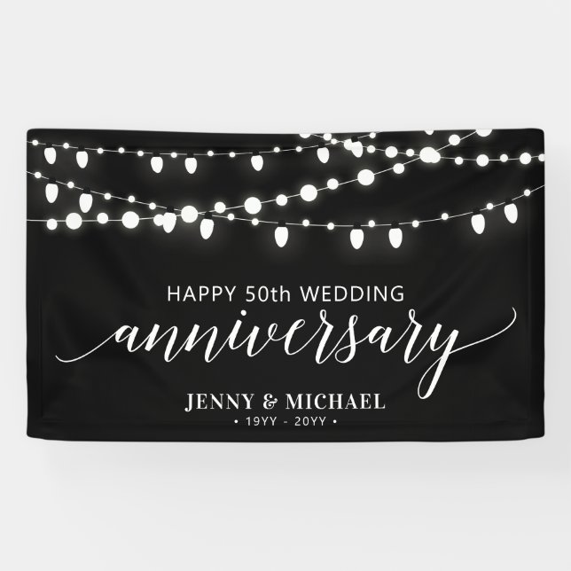 Pancarta del 50 aniversario del Boda Black Modern  (Horizontal)