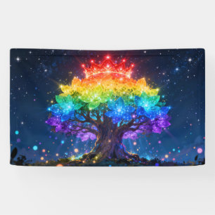Pancarta del árbol del arcoíris de luz