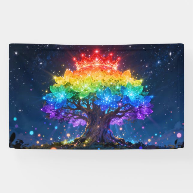 Pancarta del árbol del arcoíris de luz (Horizontal)