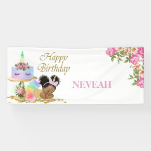 Pancarta del cumpleaños de la bebé afroamericana
