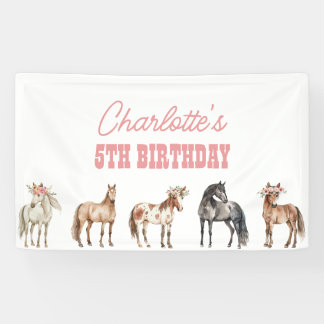 Pancarta del Fiesta de Pony con fondo de cumpleaño