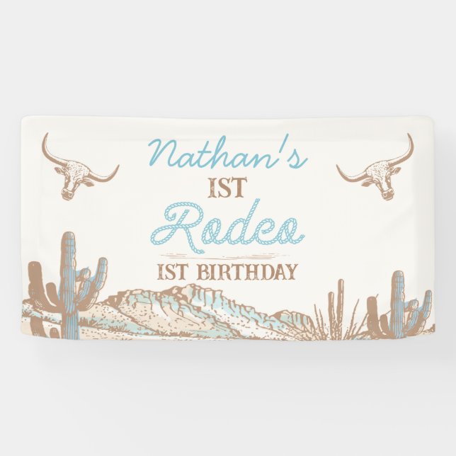 Pancarta del primer cumpleaños de Rodeo de Cowboy  (Horizontal)