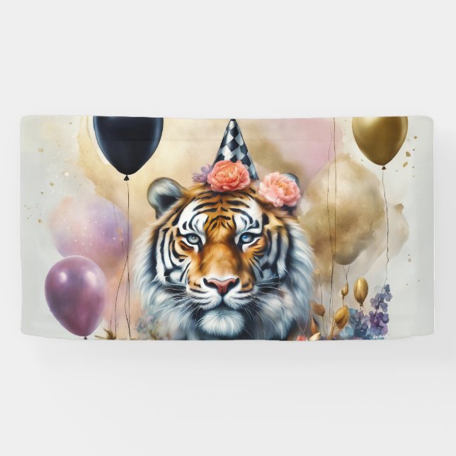 Pancarta del tigre de cumpleaños pequeño (Horizontal)