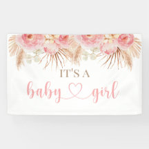 Pancarta Floral Rosa Boho Pampas baby showerbaner