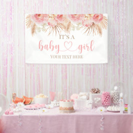 Pancarta Floral Rosa Boho Pampas baby showerbaner