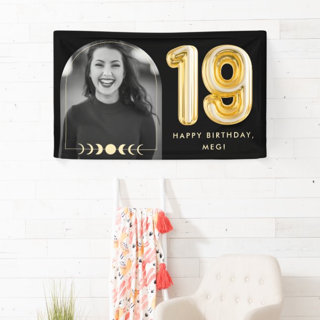 Pancarta fotográfica de 19 años con globo celeste  (In situ)