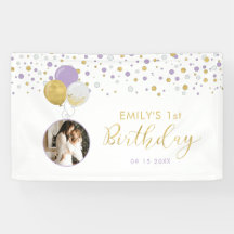 Pancarta fotográfica de primer cumpleaños con glob