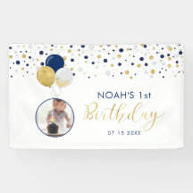 Pancarta fotográfica de primer cumpleaños de Navy