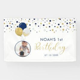 Pancarta fotográfica de primer cumpleaños de Navy
