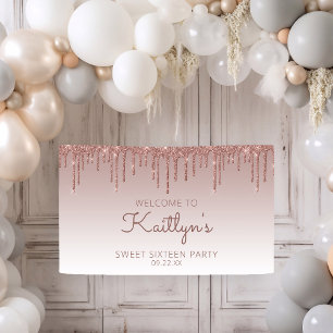 Pancarta Glam Rosa Gold Purpurina Drip Sweet 16 Fi