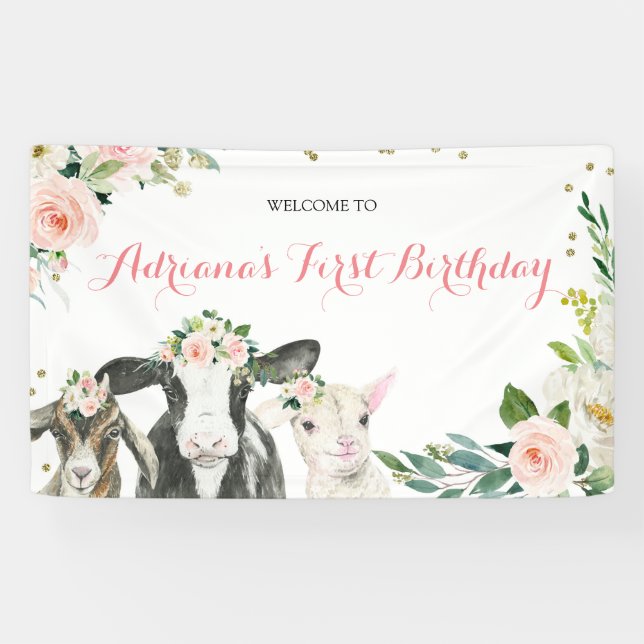Pancarta grande de Baby Shower Chica floral para a (Horizontal)
