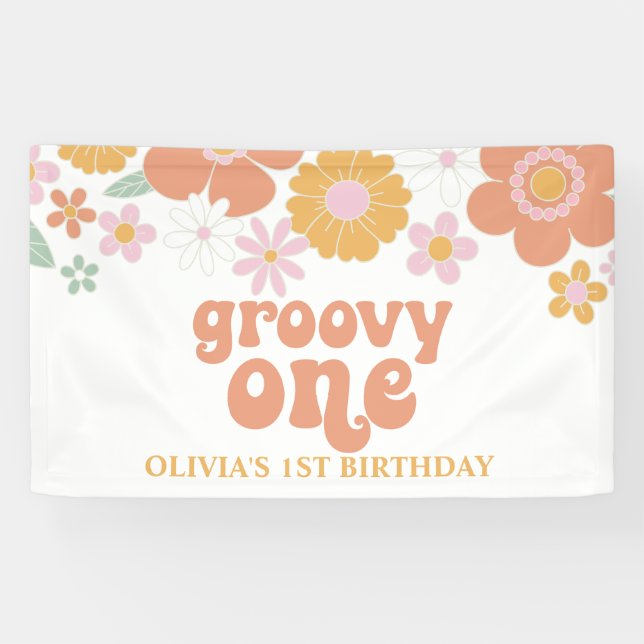 Pancarta Groovy One Retro Floral Birthday (Horizontal)