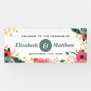 Pancarta moderna de Boda rosa rosa Verde azulado