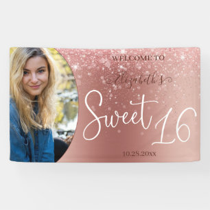 Pancarta moderna Rosa Purpurina de oro Foto Sweet