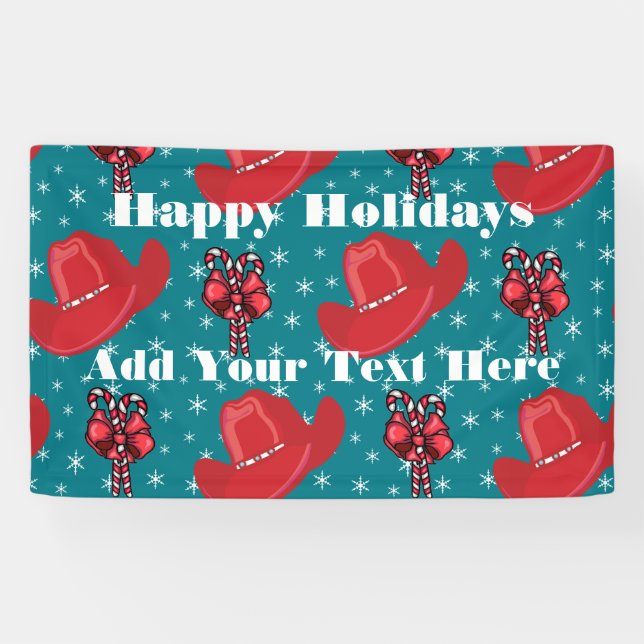 Pancarta navideña Gorras Vaqueros Y Candy Canes (Horizontal)