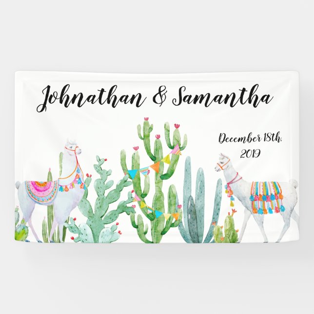 Pancarta personalizada Boho Llama Bohemian Cact 3' (Horizontal)