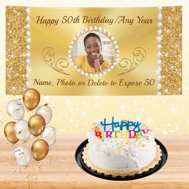 Pancarta personalizada de 50 años con foto (50th Birthday Banner for Her. Stunning, Personalized 50th Birthday Banners. 50th Birthday Supplies.)