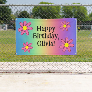 Pancarta personalizada de arcoiris con flores