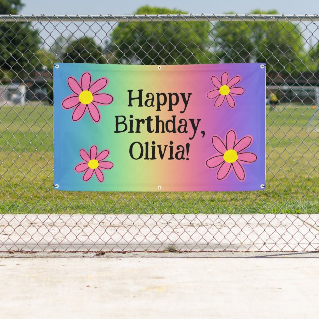 Pancarta personalizada de arcoiris con flores (In situ)