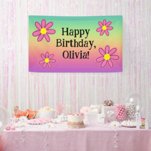Pancarta personalizada de arcoiris con flores