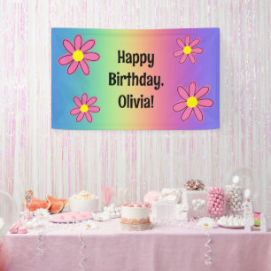 Pancarta personalizada de arcoiris con flores