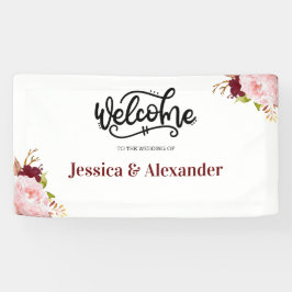 Pancarta personalizada de Boda floral de Borgoña