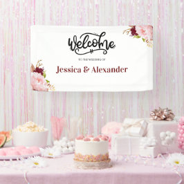 Pancarta personalizada de Boda floral de Borgoña