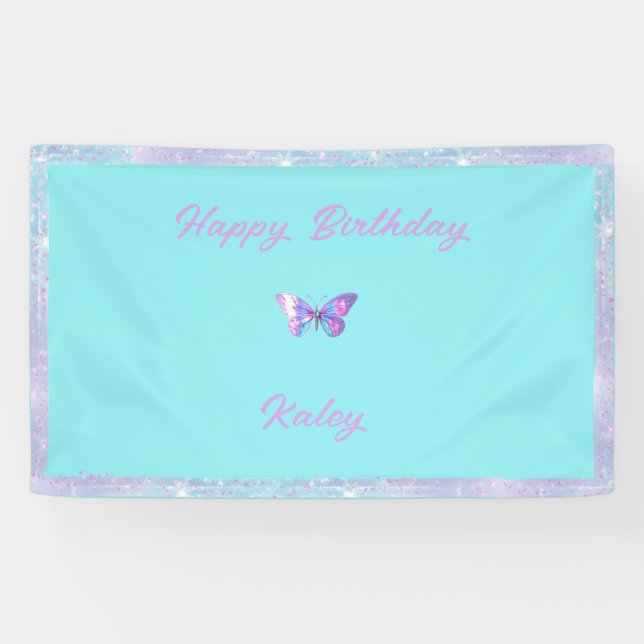 Pancarta personalizada de Bonito Holo Mariposa Aqu (Horizontal)