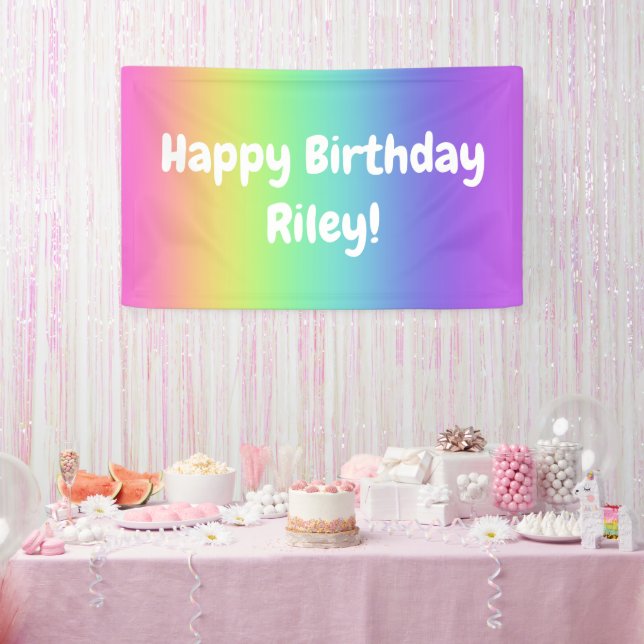 Pancarta personalizada de cumpleaños con arcoiris (Fiesta)