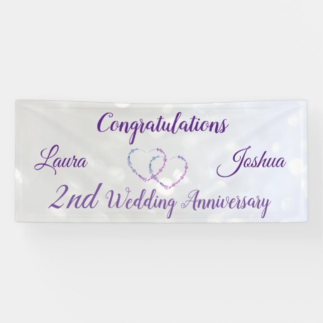 Pancarta personalizada del 2º aniversario Boda (Horizontal)